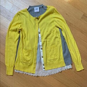 CAbi Yellow and Gray Cardigan Sweater